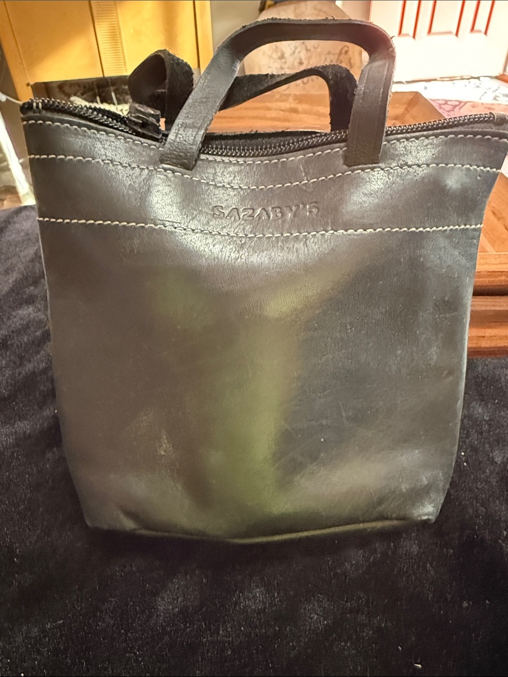 SAZABY Black Leather Tote Bag